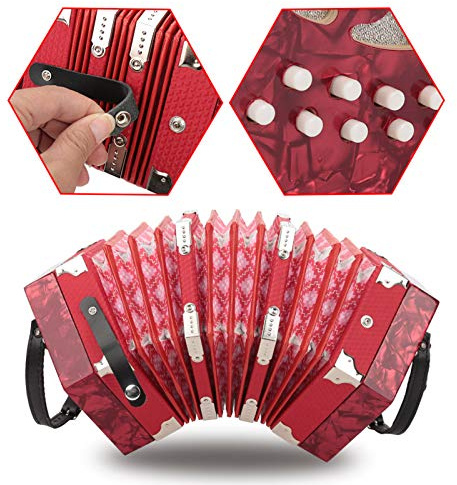 XUXHOU Ziehharmonika-Akkordeon mit 20 Knöpfen, Leichtes ABS-Material, Leicht zu Erlernen und zu Spielen, Geeignet für Kinder und Erwachsene, Wird mit Einer Praktischen Tragetasche Geliefert (Rot)