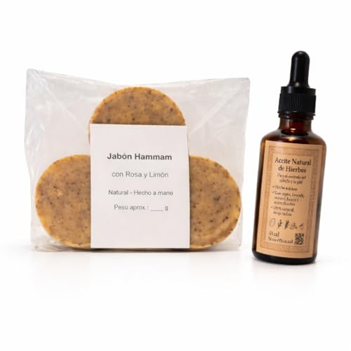 Pack Jabón de Sidr con Argán (3 unidades) + Aceite de Hierbas 50 ml – 100% Natural – Para Piel y Cabello – Hidratante y Fortalecedor – Hammam Marroquí