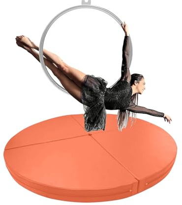 Pole-Dance-matta, rund aerial hoop fallskyddsmatta för hemmagymmet – 200 cm tjock, 3 cm säkerhetsmatta för Pole Dance, yoga och fitness – slitstark orange träningsmatta för