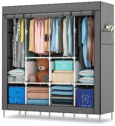 Mihoho Tragbarer Kleiderschrank, 170 cm Schrank zum Aufhängen von Kleidung, Kleiderständer aus Metall, freistehender Kleiderschrank mit Oxford-Stoffbezug,165 cm x 170 cm x 45 cm (grau S, Größe)