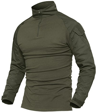 MAGCOMSEN Utomhus taktisk militär smal passform t-shirt långärmad med dragkedja, Armégrönt, M