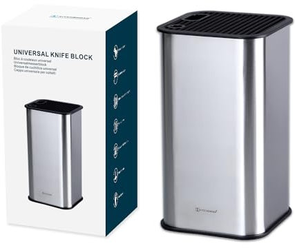 KITCHENDAO Universal Stainless Steel Knife Block Without Knives,with Slot for Scissors and Slot for Sharpening Rod, Detachable for Easy Cleaning,Knife Holder Storage for Kitchen Counter