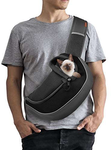 FDJASGY Pet Sling Carrier for Small Dogs Cats,Breathable Mesh Travelling Hand Free Puppy Backpack with Pouch and Adjustable Strap Carrier