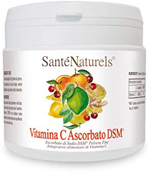 Ascorbato di Sodio Puro DSM 250g ● Vitamina C in Polvere Pura Fine e Idrosolubile ● Integratore Alimentare Naturale ● No Ogm, No Lattosio, No Glutine ● Produzione Europea