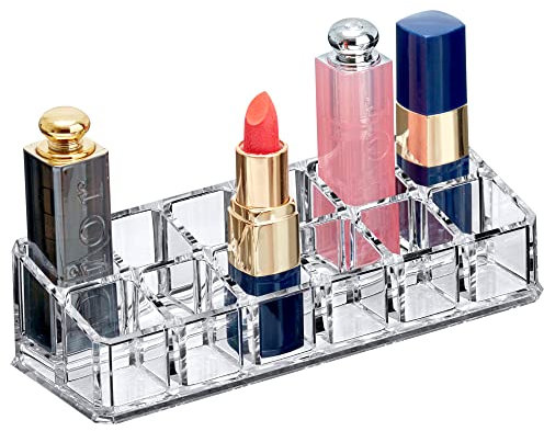 Amazing Abby - Glamour - 12-Slot Acrylic Lipstick Organizer, Lipstick Holder, Lip Gloss Holder, Cosmetic Storage Display, Perfect Storage Solution for Drawer and Vanity (Slot Size: 0.9 x 0.9)