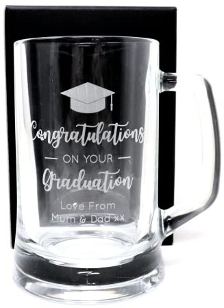 Regalo Personalised Engraved Pint Glass Tankard - Graduation Design (Cardboard Gift Box)