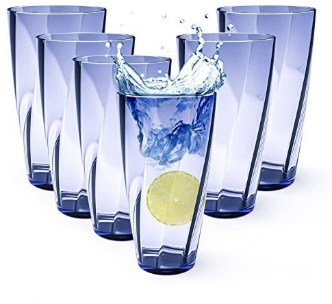 Alaiselit Unbreakable Plastic Cups Plastic Highball Drinking Glasses Tumbler, Large Water Tumbler Set (Set Of 6, 25 Oz) Dishwasher Safe (New Blue)
