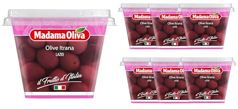 MADAMA OLIVA, Olive Itrana dal Colore Nero Rosato e dal Sapore Tipico, Ideale da Utilizzare nei Sughi, Cani Bianche e di Cacciagione, 100% Made in Italy, 8 x 170 gr