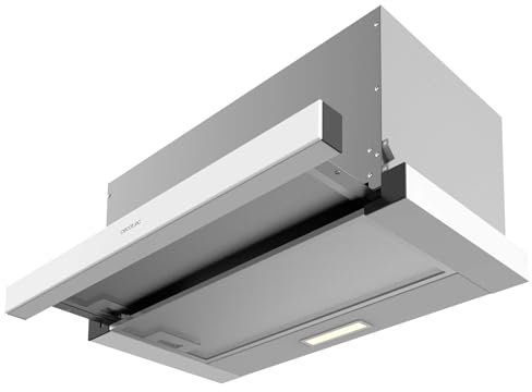 Cecotec Campana Extractora Telescópica 60 cm Bolero Flux TLM 603500 White A. Motor 70W, Potencia Succión 350m3/h, Control Mecánico, 2 Niveles de Potencia, Luz y Filtro de Carbono, Acabado Blanco