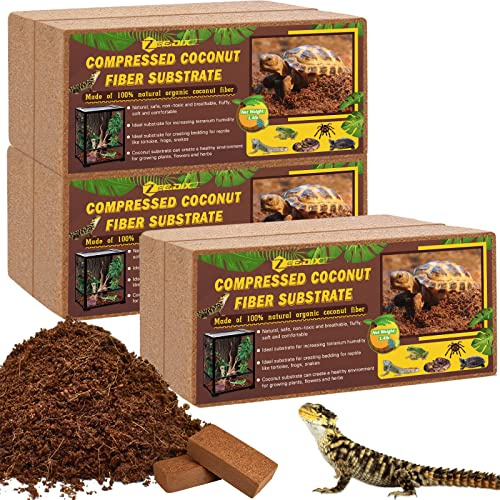 ZeeDix 6 Pack Coconut Fiber Substrate, 100% Organic Coconut Husk Coco Coir Brick Terrarium Bedding for Reptiles, Tortoise, Bearded Dragon, Leopard Gecko, Snake, Hermit Crabs, Frogs, Tarantula