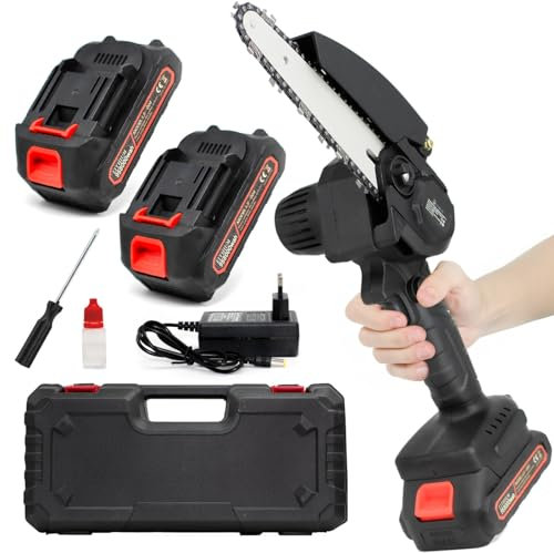 081 Store - Mini Motosega a Batteria per Potatura con 2 Batterie 48V, 6 Pollici Sega a Batteria per Potatura con valigetta, Motosega Elettrica a Batteria Portatile per il Taglio del Legno Giardini