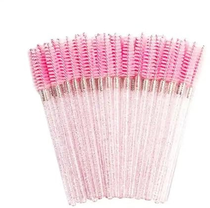 BOULTON Eyelash Brush – 50pcs | Disposable Eyelash Brushes Lash Extension Mascara Wands | Mascara Wand Eye Brow Brushes Spooly Eyelash Brush | Spoolies Make Up (Sparkle Pink)