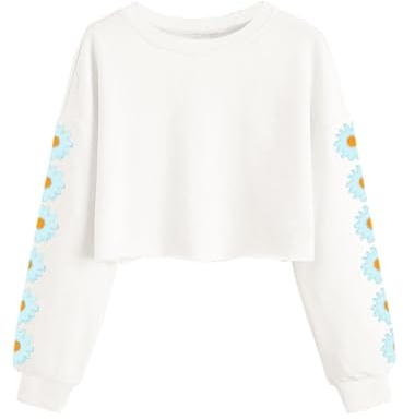 Imily Bela Felpa da Ragazza con Margherite Pinted Crop Top Carino per Bambini Maglione a Maniche Lunghe Pullover t-Shirt Vestiti