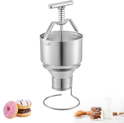 DOJOEUU Manueller Donut-Dosierer, 3-l-Mini-Donut-Spender, Donut-Teig-Spender aus Edelstahl mit Ständer, 6 Gänge, Stärke einstellbar, Donut-Tropfer-Maker für Zuhause, Bäckereien, Cafés