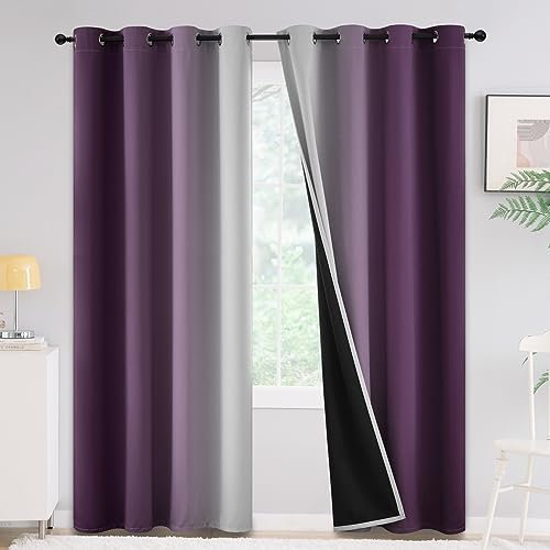 Yakamok 100% Blackout Ombre Curtains 84 inches Long,Room Darkening Purple Curtains for Bedroom Grommet Thermal Insulated Gradient Drapes for Living Room,2 Panels,52x84 inch