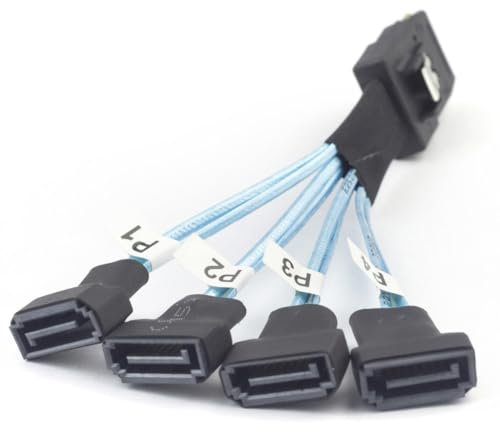 JMT Câble serveur Mini SAS 8087 mâle femelle haute vitesse Mini SAS 8087 vers Slim SAS 8654 4I/4X SATA 7P Adaptateur (pour 4 x SATA 7P mâle, 100 cm)
