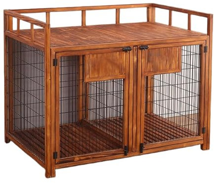 Hundebox aus massivem Holz, robuste Hundebox, Hundebox-Möbel, moderner Beistelltisch mit herausnehmbarer Trennwand, bietet Platz für mehr als einen Hund, geeignet für mittelgroße/große/klein