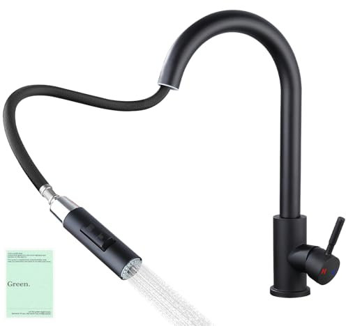 KIMIGO Wasserhahn Küche Schwarz,Küchenarmatur Ausziehbar,Ausziehbar Armatur,Wasserhahn Küche 360° Schwenkbar,Herausnehmbarer Schaumstoffkern,Zwei Wasserstrahlarten,für Boiler oder Untertischgeräte