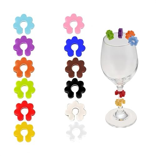 Hawfund Lot de 12 marqueurs de verre en silicone - Marqueurs individuels pour verres à champagne et cocktails - Marquage hygiénique pour les fêtes, mariages et événements