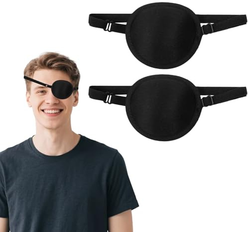 2 Stück Augenklappe, Verstellbare Einzelaugenmaske Pirat Eye Patches, Augenklappen für Erwachsene, Augenklappe für Linkes und Rechtes Auge(Schwarz)