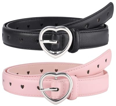 Coubeau 2 Stück Kinder Gürtel Mädchen Ledergürtel - Metallschnalle Verstellbarer Gürtel Kinder Ledergürtel für Schuluniform Jeans