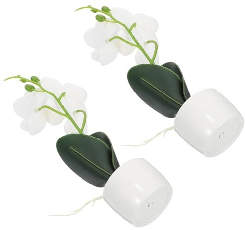 TOYANDONA Orquídea Simulada en Bonsái 2 Piezas de Plástico y Cerámica | Blanco, Forma de Flor de Orquídea, para Villas y Hoteles, Fácil de Limpiar y Cuidar