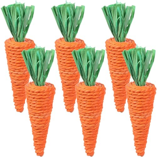 SEWACC 6 pièces Jouets à Mâcher pour Animaux Carotte Tressée Naturelle pour Lapins Hamsters Fournitures pour Mâcher et Moudre Les Dents Petits Rongeurs