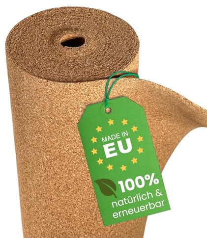EKB-Kork Trittschalldämmung 10x1m 2mm stark I natürliche Dämmunterlage I Rollenkork für Parkett & Laminat I Trittschallreduktion aus nachwachsendem Korkmaterial I Umweltfreundliche Trittschalldämmung