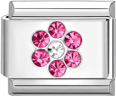Quiges - 9mm Italian Style Charm Modul Edelstahl Rosa zirkonia Blume für Italienische Armbänder