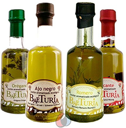 4 x 250 ml Aceite de Oliva Virgen Extra ecológico aromatizado marca Baeturia