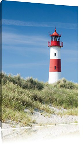 Pixxprint Leuchtturm hinter Dünen, Größe: 60x40cm, Leinwandbild, fertig gespannt, Wandbild, Dekoration, Kunstdruck, kein Poster