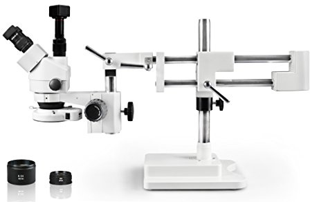 Vision Scientific VS-5FZ-IFR07-5N Simul-Focal Trinocular Zoom Stereo Microscope,10xWF Eyepiece,3.5x-90x Magnification,0.5x &2xAux Lens, Double Arm Stand,144-LED RingLight,5.0MP Digital Eyepiece Camera