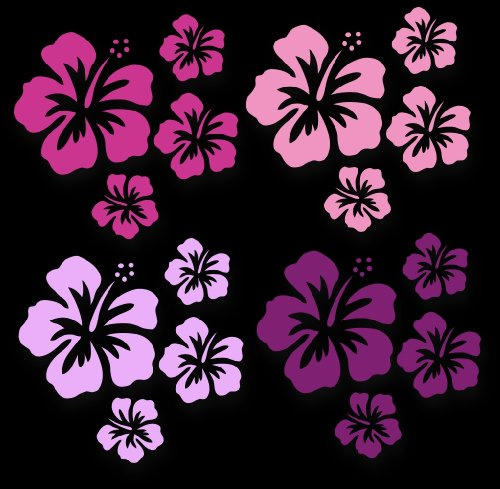 timalo XL Mixed Set Hibiskus Blüten ~Pink Miss~, 16 Stück Autoaufkleber Blumen, Autoblumen Bunte Sticker Outdoor, Wandtattoo & Fensterbild in 4 Farben, pink, rosa, lila, Flieder