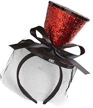 W WIDMANN MILANO Party Fashion - Haarreif Mini Zylinder Glitter | Mit Schleife und Schleier für Karneval, Burlesque, Silvester und Mottoparty