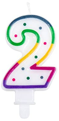Boland 31062 - Geburtstagskerze Zahl 2, Nummer Zwei, mit Kerzenhalter, Stecker, Spieß, Minikerze, Tortenkerze, Kuchen, Geburtstag, Kindergeburtstag, Kindergarten, Dekoration, Geschenk