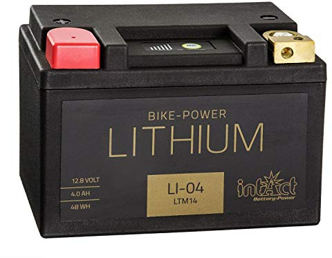 intAct - LITHIUM MOTORRADBATTERIE | Batterie für Roller, Motorrad, Quads. Bis zu 75% Gewichtseinsparung | Bike-Power LI-04, LTM14, 12,8V Batterie, 4AH (c10), 48 Wh, 240 A (CCA) | Maße: 148x86x105mm