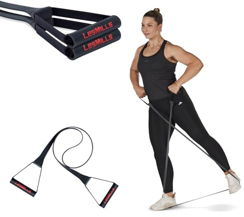 Les Mills SMARTBAND Extreme Workout Resistance Band with Handles | Medium-High Resistance, Injection-Molded TPE, Comfort Grip Rubber Handles, Flat Band, Home Gym, Full Body Workouts, Toning