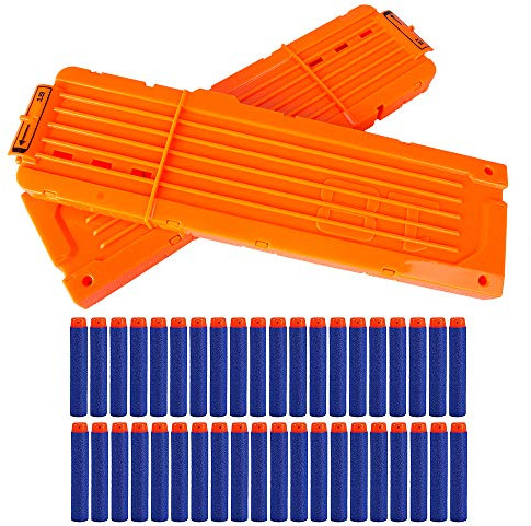 LVHERO 2 Stück Nerf N Strike Blaster Kompatibler 18er Clip Magazine Schnell Nachladen Clip mit 40 Stück 7,2cm Pfeile Dart Bullets