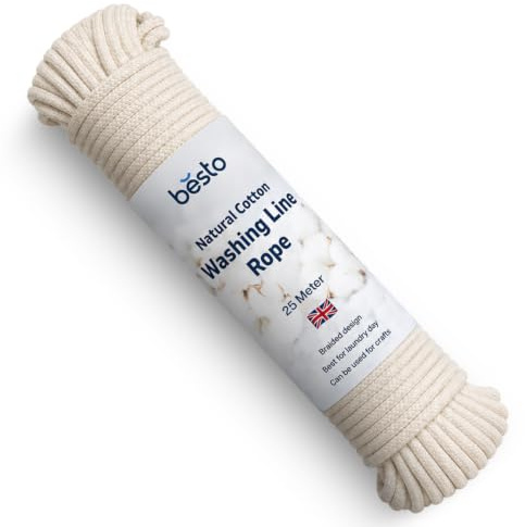 Besto Wäscheleine aus Baumwolle, drehbar, vielseitig einsetzbar, weich geflochtenes Baumwollseil für Garten, Innen- und Außenbereich, 4 mm, 25 m