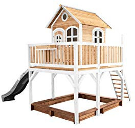 AXI Liam Maison Enfant avec Bac à Sable & Toboggan Gris | Aire de Jeux pour l'extérieur en Marron & Blanc | Maisonnette/Cabane de Jeu en Bois FSC