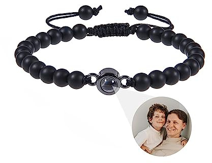 Glooraca Tigerauge Perlen Armbänder Personalisierte Foto Projektion Armband für Männer Benutzerdefinierte Armbänder mit Bild innen Personalisierte Geschenke für Papa Ehemann Freund. (A)