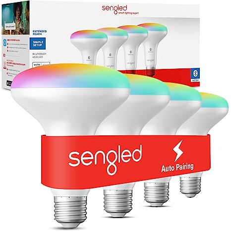 Sengled Alexa Smart Flood Light Bulbs, Bluetooth Mesh BR30 Smart Bulbs That Work with Alexa Only, 65 Watt Equivalent Full Color and Tunable White 650 LM, E26 Base Recessed, No Hub Required, 4 Pack