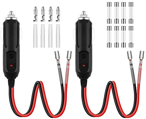 URAQT Encendedores para Coche, 2PCS Enchufe Mechero 12/24 V, Enchufes de Mechero con Fusible, Fusible de Seguridad 15A, 17cm Cigarette Lighter Socket para Convertidores de Tensión Inverter