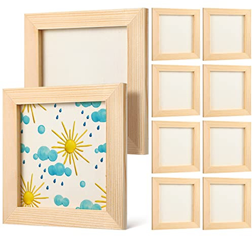 Kisangel 10 Stück Kleine Bilderrahmen Aus Holz 4.7 Zoll Quadratisch Für Diy Bastelprojekte Kinder Tonmalerei Und Foto Dekoration
