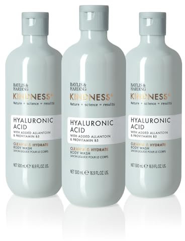 Baylis & Harding Kindness + Plant Hyaluronic Acid, 500 ml Cleanse & Hydrate Body Wash (Pack Of 3) - Vegan Friendly