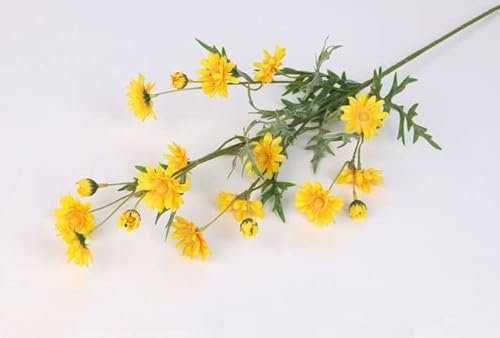 DRJUSS 18-köpfige Gänseblümchen-Blumen-Seiden-Kunstblumen-kleine Wilde Chrysantheme-künstliche Blumen-lila Blume für Tischdekoration-Gelb,18-Kopf-73cm