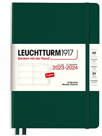 LEUCHTTURM1917 367594 Wochenkalender Medium (A5) 2024, 18 Monate, Forest Green, Englisch