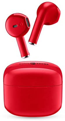 Music Sound SWAG Auricolari Wireless a Capsula, Bluetooth, 20 Ore di Riproduzione, Auto Pairing, Controlli Touch, Case Compatto - Rosso