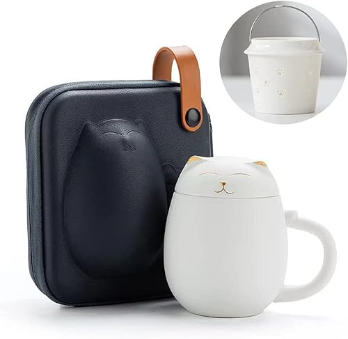 Tea Mug Coffee cups Cat Mugs with Infuser and Lid, Cute Tea Cups Kawaii Mug in Ceramic for Steeping Loose Leaf, Handmade Porcelain Teacup Teapot for Home Office, 350ML (Green) (Color : Bianco)