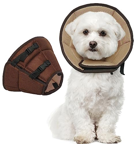 Kuoser Halskrause, Bequem Leckschutz, Schutzkragen für Hunde, Einstellbar Hundekragen, Vorbeugung von Biss- und Leckwunden, Braun M